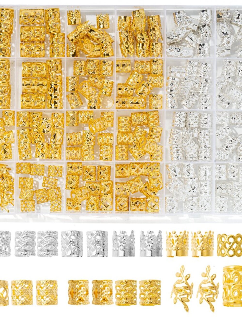 220pc Gold & Silver Hair Cuff Set – 12 Styles Braids Dreadlocks